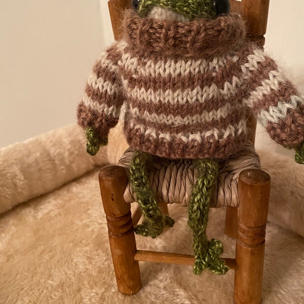 Fudge and cream alpaca soft hand knitted frog jumper