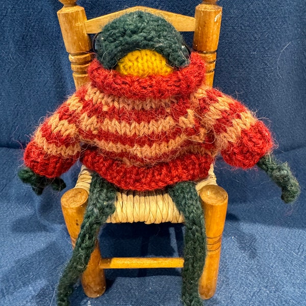 Red/yellow alpaca stripey - hand knitted frog jumper