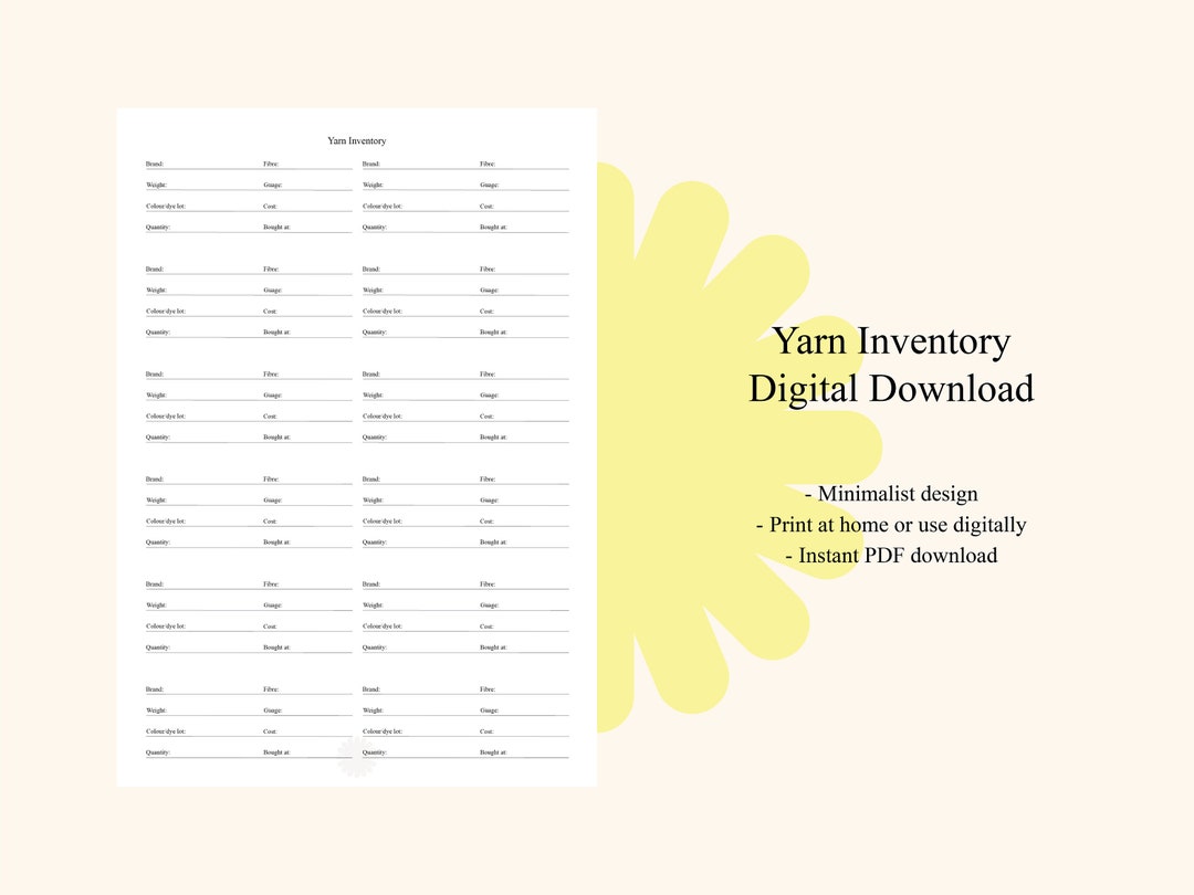 Yarn Inventory Minimalist Digital Download Printable Etsy