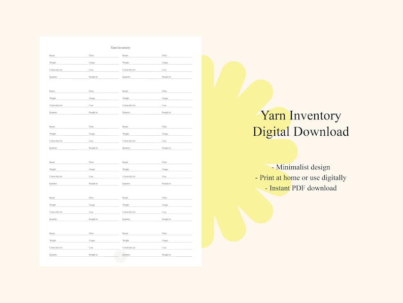Yarn Inventory Yarn Inventory Minimalist Digital Download Printable - Etsy