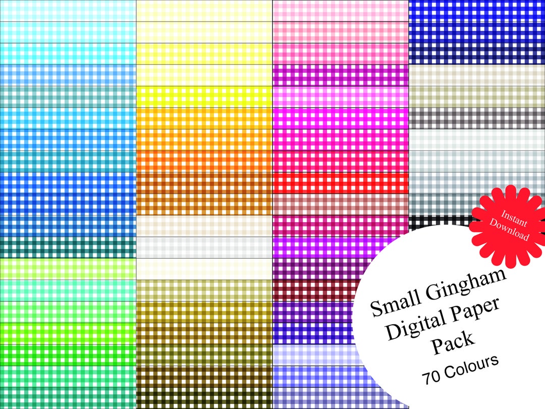 70 Gingham Digital Paper Pack, 70 Colour Gingham Check Pattern ...