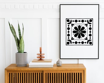 Moroccan Tile Printable Wall Art, Digital Download PNG Folk Art Tile Poster, Turkish Tile Digital Download, Abstract Bohemian Ceramic Style