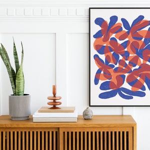 Dancing Flowers - Red + Blue | Digital Download, Printable Art, Wall Art, Poster, Mid Century Modern, Clean, Minimalist, Hand Drawn