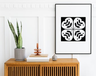 Moroccan Tile Printable Wall Art, Digital Download PNG Folk Art Tile Poster, Turkish Tile Digital Download, Abstract Bohemian Ceramic Style
