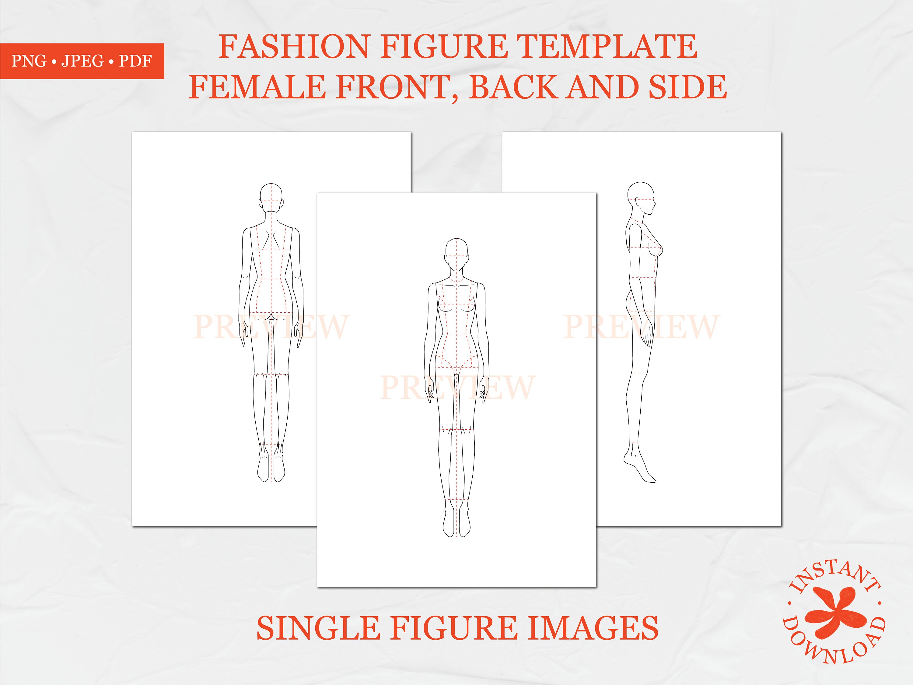 Fashion Figures for Designers – Female Front, Back and Side – Printable ...