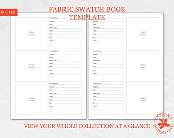 Plantilla de inventario de telas minimalista para manualidades con columpios y telas: hoja de trabajo de diseño de moda y costura simple, descarga imprimible en PDF de telas