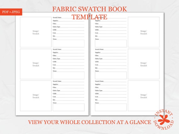 Minimalist Fabric Inventory Template for Swing and Fabric Crafts – Simple Sewing and Fashion Design Worksheet, Fabric PDF Printable Download