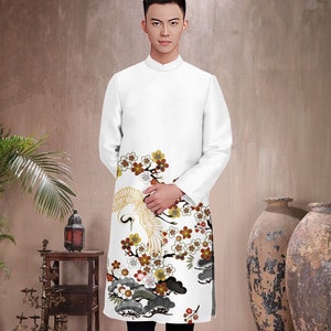 Ao Dai Men Dress | 3D Printed Ao Dai Men | Floral Birds Ao Dai Men| Vietnamese Ao Dai Men| Men Dress| Ao Dai Nam | Groomsmen ao dai