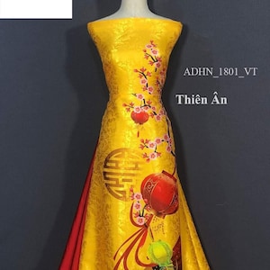 Golden Brocade Ao Dai Viet | Pre-made Vietnamese Traditional Ao Dai For Women- High Collar | Ao Dai For Women | Ao Dai Dress For Wedding