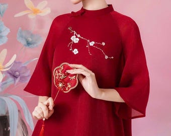 Red Ao Dai Set | Modern Temple Outfit, Vietnamese Dress with Pants