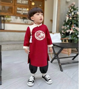 Boys Vietnamese Ao Dai | Vietnamese Modernized Ao Dai For Boys | Ao Dai Be Trai | Boys Ao Dai | Ao Dai For Tet | Vietnamese Ao Dai - No Pant