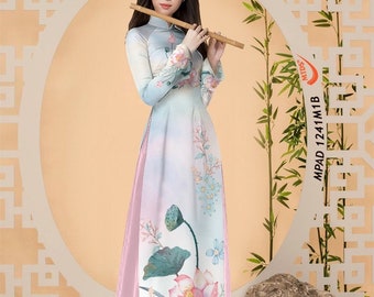 Lotus Printed Ao Dai | Vietnamese Traditional Ao Dai For Women | Ao Dai Viet Nam | Vietnamese Dress | Ao Dai For Woman| Lunar New Year Viet