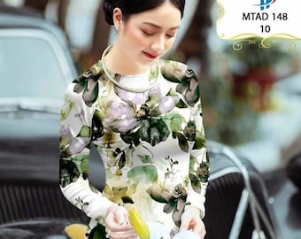 Vestido vietnamita Ao Dai floral 3D con pantalones