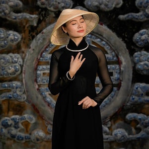 Black Chiffon Traditional Ao Dai | Pre-made Vietnamese Traditional Ao Dai | Ao Dai Truyen Thong With Pants| Ao Dai For Tet