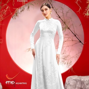 White Ao Dai Women With Floral | Pre-order Vietnamese Traditional Ao Dai | Ao Dai For Women | Ao Dai For Girls | Ao Dai Graduation Ceremony