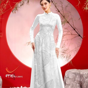 White Silk Ao Dai with Floral - Vietnamese Traditional Dress