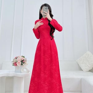 Áo Dài Tơ Lụa Thanh Ý - No Pants | Traditional Vietnamese Red Ao Dai For Women | Vietnamese Long Dress | Vietnamese Ao Dai Costume