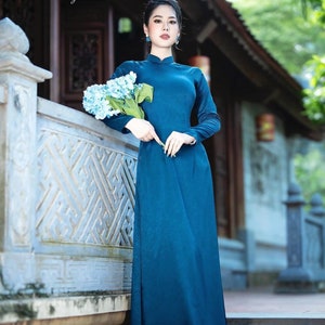 Royal Blue Gam Hoa Gió Áo Dài | Pre-made Traditional Vietnamese Ao Dai | Ao Dai Dress  | Ao Dai Vietnam | Ao Dai Wedding | Ao Dai With Pants