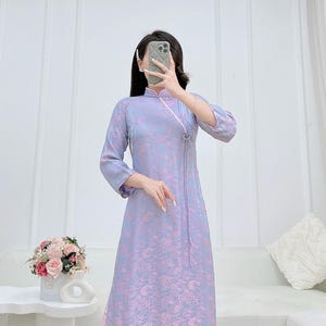 Silk Ao Dai Set: Modern Vietnamese Dress - Purple/Pink