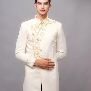 Luxury Embroidered Vietnamese Ao Dai | Men’s Traditional Wedding Attire with Gold Embroidery | Men’s Vietnamese Ao Dai | Ao Dai Chu Re