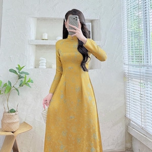 Áo Dài Tơ Tằm Kim Ngân | Vietnamese Traditional Long Dress | Ao Dai Dress | Ao Dai Vietnam | Ao Dai For Women | Wedding Ao Dai- No Pants
