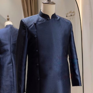 Navy Blue Vietnamese Ao Dai for Men: Traditional Lunar New Year Outfit