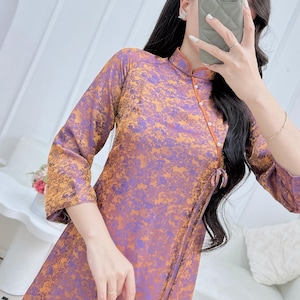 Bronze Silk Ao Dai: Modern Vietnamese Dress with Orange Pants