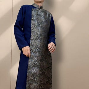 Dark Blue Minh Long Ao Dai for Men | Traditional Ao Dai Men Dress | Vietnamese Ao Dai For Men | Men Ao Dai For Ceremony, Festival Culture