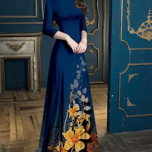 Vietnamese Ao Dai-jurk met bloemen - traditionele trouwkleding - Ao Dai dames - 3D-geprint