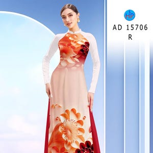 Floral Silk Vietnamese Ao Dai: Traditional Long Dress