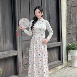 3D Ao Dai Gấm Hoa Mai | White Vietnamese Traditional Ao Dai |Ao Dai For Girls | Ao Dai Women | Ao Dai Wedding | Áo Dài Bộ Đẹp