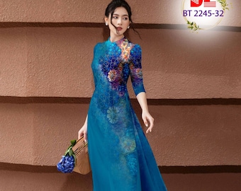 White Ao Dai Vietnamese Chiffon Double Layer Dress with