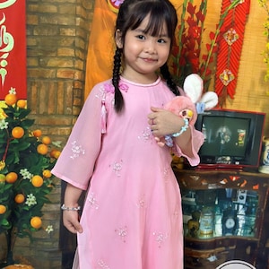 Pink Baby Girl Ao Dai set | Áo dài with skirt bé gái | Ao Dai For Girls | Modern Ao Dai For Girls | Girl Ao Dai Tet | Vietnamese Long Dress