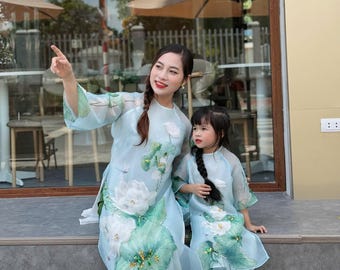 Vietnamese Ao Dai For Women – Lotus Floral Dress for Women, Elegant Traditional Ao Dai - Ao Dai For Tea Wedding