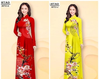 3D Mai Floral Printed Ao Dai Silk | Pre-made Vietnamese Traditional Ao Dai| Ao Dai For Women| Ao Dai For Girls | Ao Dai For Tet