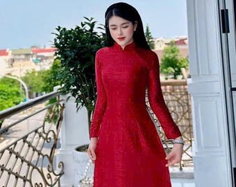 Rode Van Pháp Silk Ao Dai - Vietnamese traditionele kleding - formele Vietnamese kleding