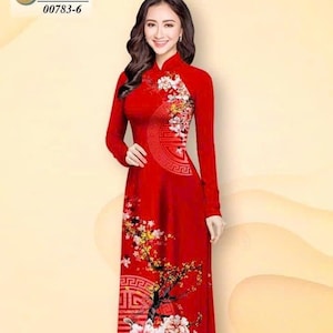 Áo Dài Truyền Thống In Hoa Đào- Hose Ao Dai | Ao Dai Für Frauen | Ao Dai für Mädchen | Vietnamesisches Kleid für Frauen | Langes Kleid Ao Dai Für Tet