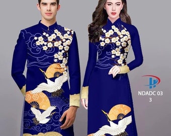 Couple Ao Dai Dress | Pre-made Vietnamese Traditional Ao Dai For Men\Girls | Ao Dai Nam Nu | Ao Dai For Wedding| Vietnamese Ao Dai Men Women
