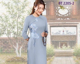 Lotus impreso tradicional Ao Dai / Ao Dai mujeres prefabricadas Ao Dai para mujeres / Ao Dai para niñas / vestido vietnamita / Ao Dai Phat Tu / Pháp Phục