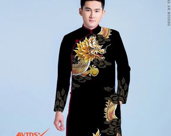 Pre-made Vietnam Ao Dai For Men | Dragon Printed Ao Dai For Men| Men Ao Dai Wedding | Ao Dai Re Phu | Men Ao Dai For Tet | No Pants