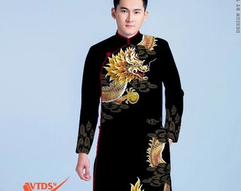 Vietnamese Traditional Ao Dai For Men | 3D Dragon Men Ao Dai | Men Ao Dai Wedding | Ao Dai Re Phu | Men Ao Dai For Tet | Asian Men Dress