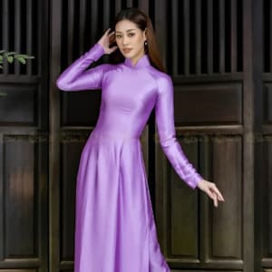 Grün & Lila Seide Ao Dai Kleid: Traditionelles Vietnamesisches Outfit