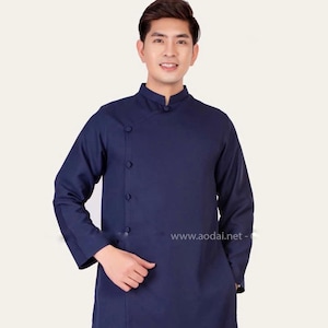 Navy Blue Vietnamese Ao Dai for Men: Traditional Lunar New Year Outfit