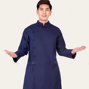Plain Navy Blue Vietnamese Men Ao Dai | Traditional Ao Dai Men | Vietnamese Long Ao Dai For Men | Ao Dai For Groomsmen | Lunar New Year