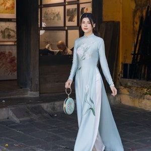 Design Handmade Tulip Ao Dai | Vietnamese Traditional Ao Dai | Ao Dai Viet | Ao Dai Women | Ao Dai Đính Kết | Ao Dai With Pants