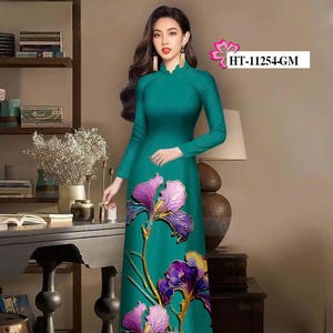 Iris Floral Vietnamese Traditional Ao Dai | Ao Dai For Women | Ao Dai For Girls | Vietnamese Ao Dai | Vietnamese Long Dress With Pants