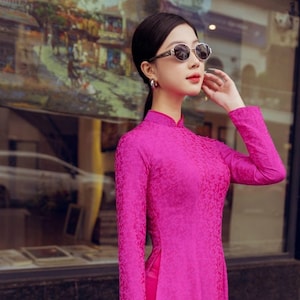 Hot Pink Seide Vietnamesisch Ao Dai : Traditionelles Kleid mit Hose