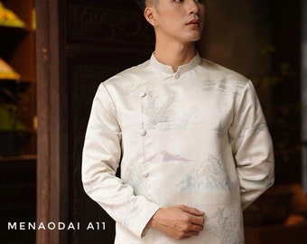 Cream Gấm Vietnamese Men Ao Dai Dress | Modernized Dress Ao Dai Men | Groomsmen Ao Dai | Vietnamese Men Dress | Lunar New Year