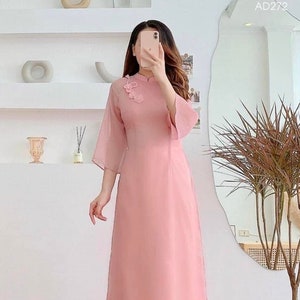 Pink Silk Ao Dai Set: Modern Vietnamese Long Dress