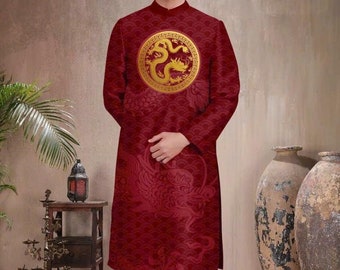 3D Printed Modernized Ao Dai For Men| Men Dress | Ao Dai Nam| Vietnamese Ao Dai Men| Ao Dai For Tet | Ao Dai Wedding | No Pants (A5)